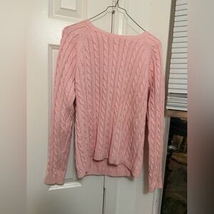 L.L. Bean Pale Pink Cable Knit Long Sleeve Crew Neck Cotton Sweater  Size M